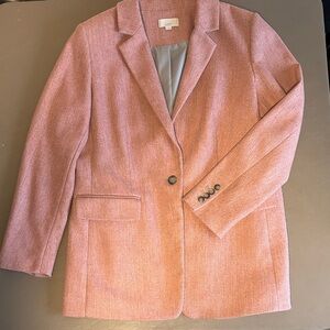 LOFT Soft Pink & Gray Herringbone Fully Lined Blazer